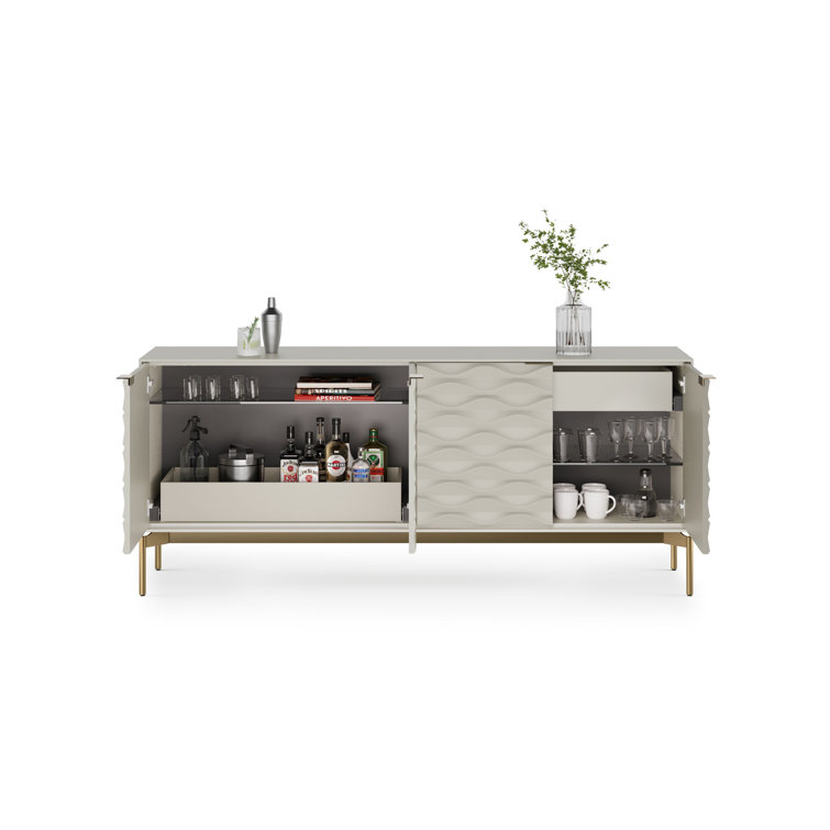 Stone and Brushed Brass 80'' MDF and Glass Sideboard