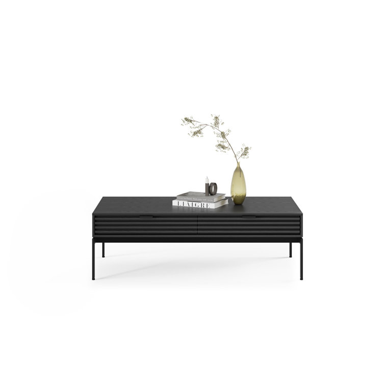 Ebonized Ash and Black Rectangular Coffee Table with Storage