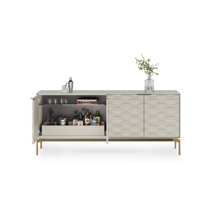 Stone and Brushed Brass 80'' MDF and Glass Sideboard