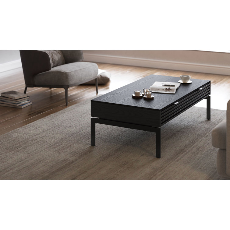 Ebonized Ash and Black Rectangular Coffee Table with Storage