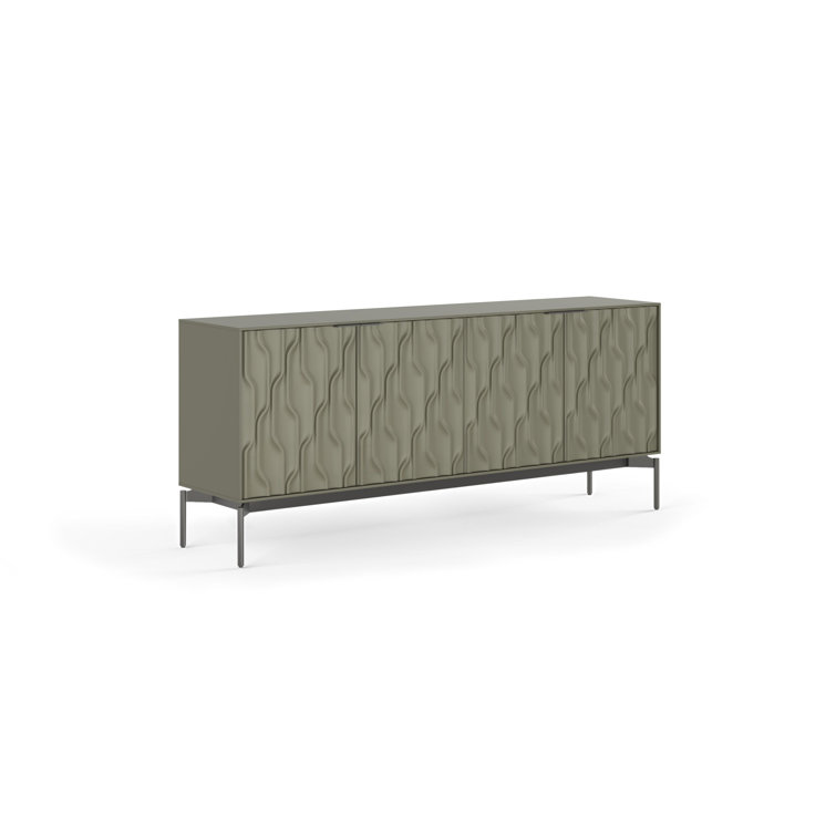 Moss and Brushed Carbon 80'' Modern Sideboard with Glass Shelves