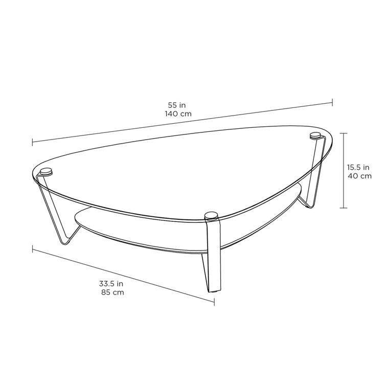 Triangular Grey Tempered Glass Coffee Table with Storage Shelf