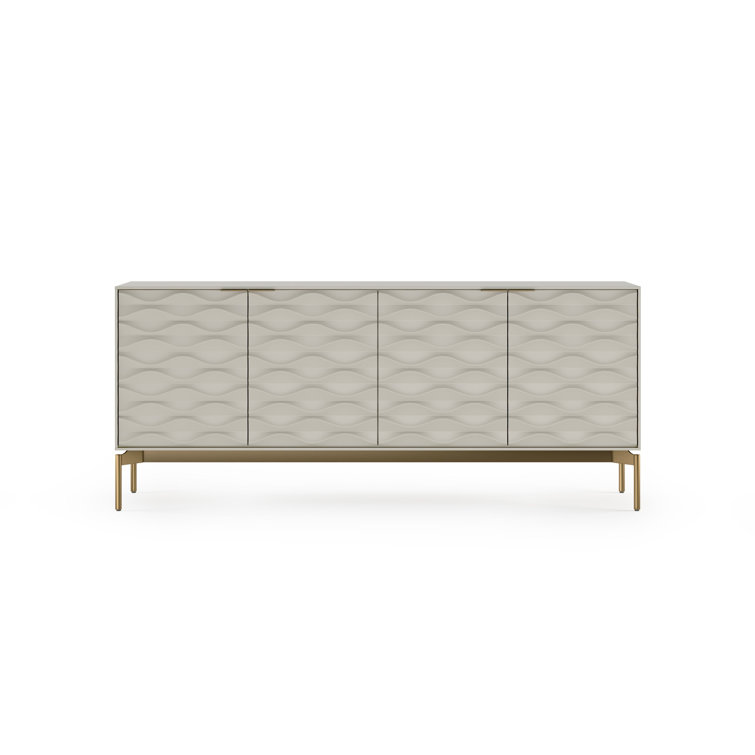 Stone and Brushed Brass 80'' MDF and Glass Sideboard