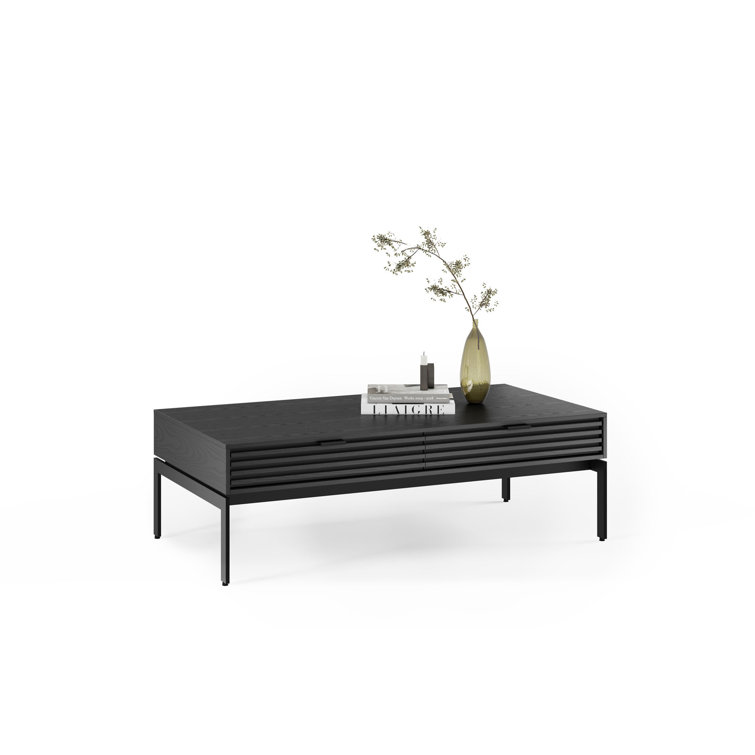 Ebonized Ash and Black Rectangular Coffee Table with Storage