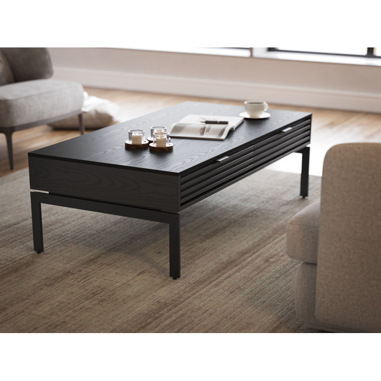 Ebonized Ash and Black Rectangular Coffee Table with Storage