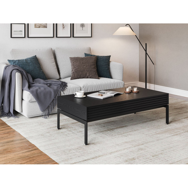 Ebonized Ash and Black Rectangular Coffee Table with Storage