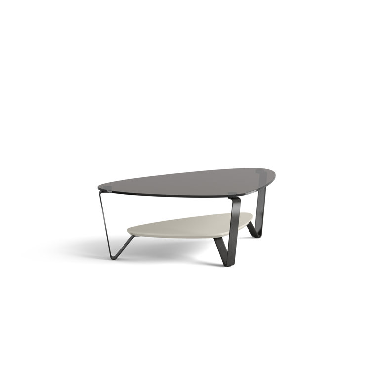 Triangular Grey Tempered Glass Coffee Table with Storage Shelf