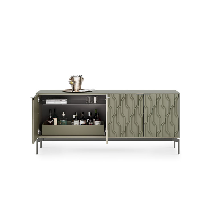 Moss and Brushed Carbon 80'' Modern Sideboard with Glass Shelves