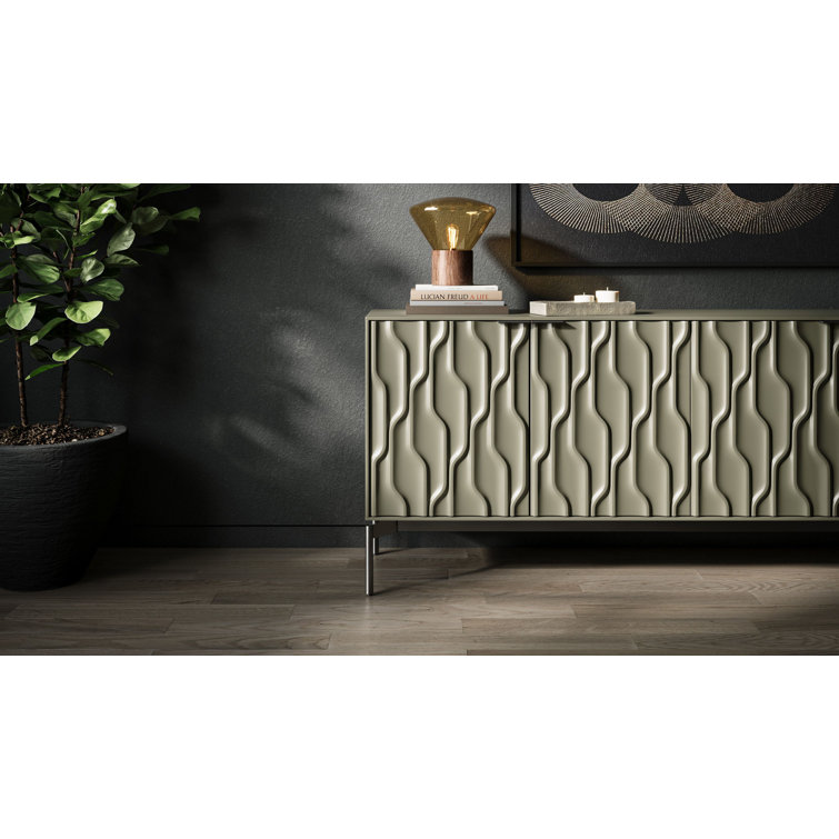Moss and Brushed Carbon 80'' Modern Sideboard with Glass Shelves