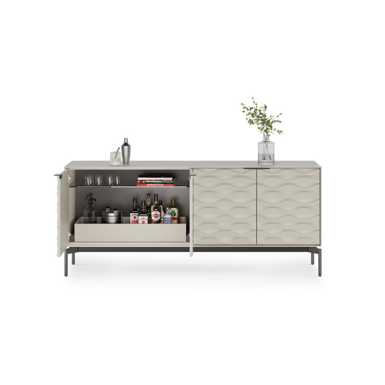 Stone and Brushed Carbon MDF Sideboard with Clear Glass Shelves