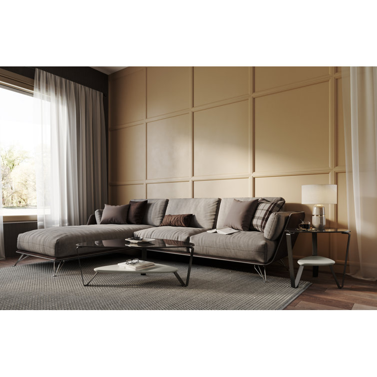 Triangular Grey Tempered Glass Coffee Table with Storage Shelf