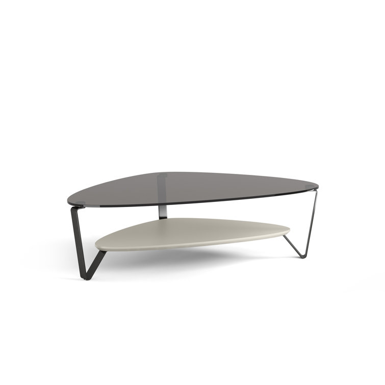 Triangular Grey Tempered Glass Coffee Table with Storage Shelf