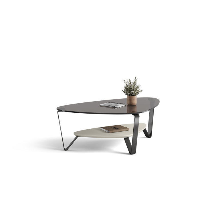 Triangular Glass Top Coffee Table with Brushed Carbon Legs