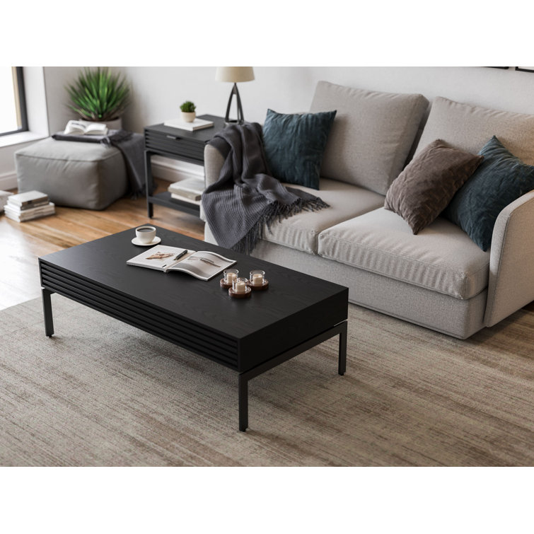 Ebonized Ash and Black Rectangular Coffee Table with Storage