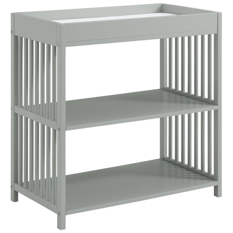 Gray Painted Wood Changing Table with Shelves