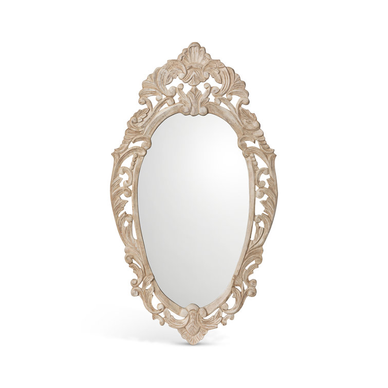 Hand Carved White Wood Oval Nursery Wall Mirror