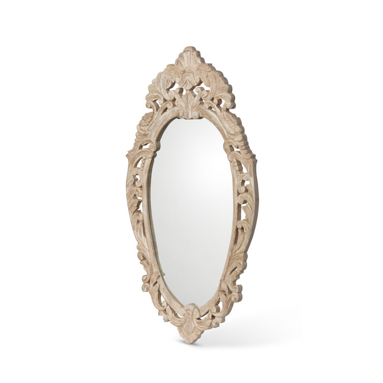 Hand Carved White Wood Oval Nursery Wall Mirror