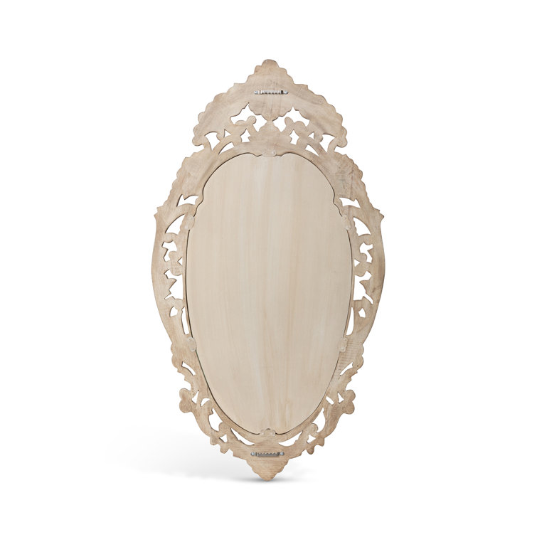 Hand Carved White Wood Oval Nursery Wall Mirror