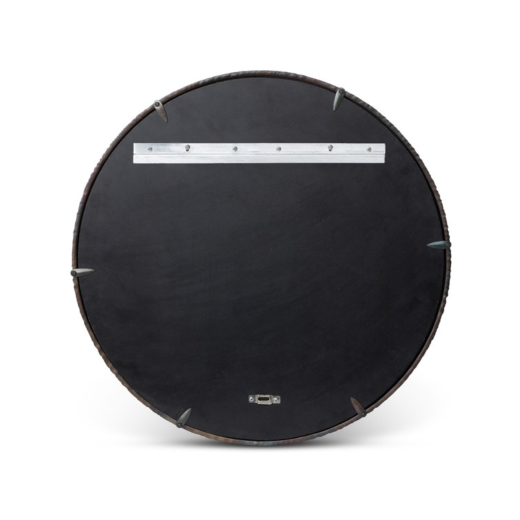 Black Metal Round Wall Mirror with Ornate Design