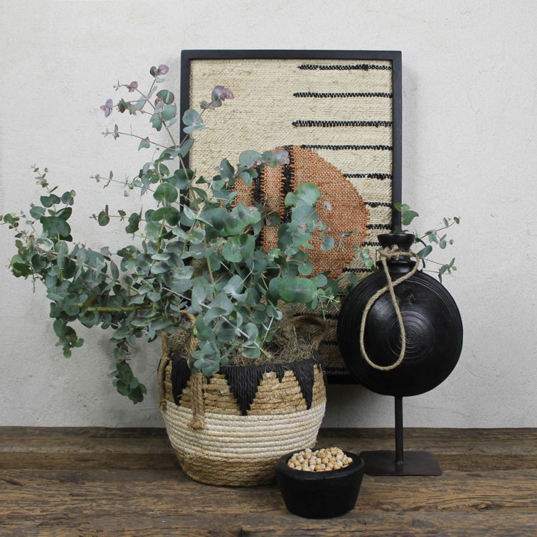 24'' Black and Beige Mango Wood Framed Wall Art