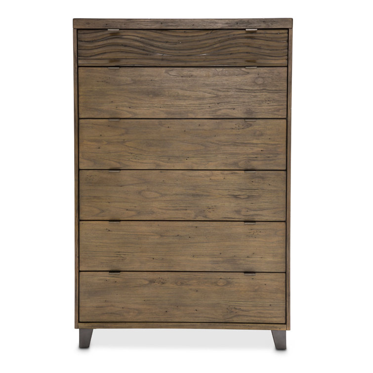 Boardwalk Brown 6-Drawer Acacia Wood Dresser with Carved Wave Design