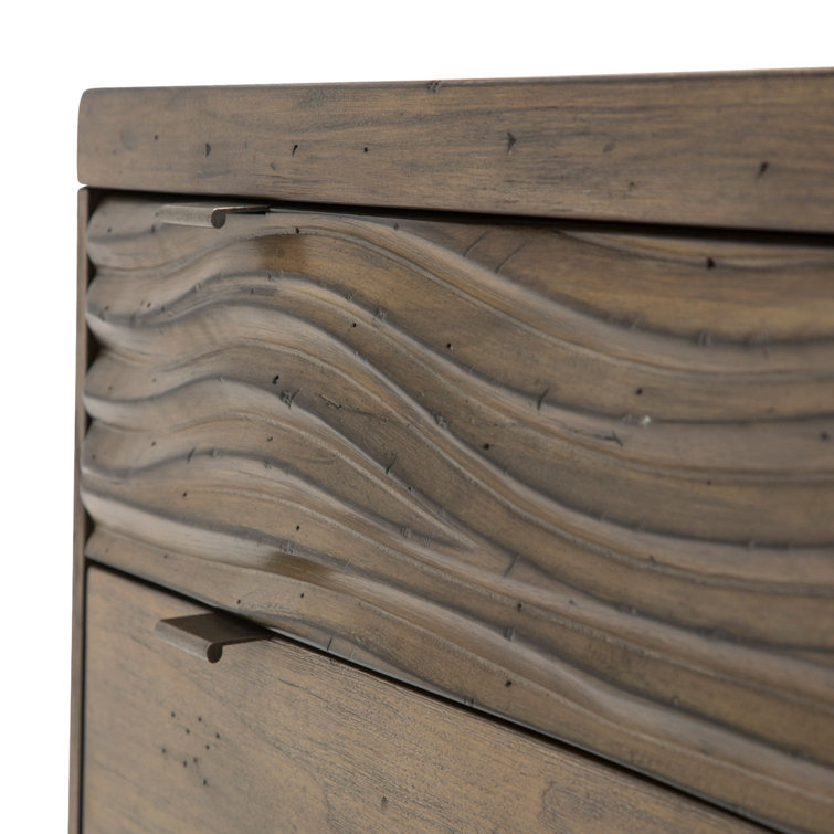 Boardwalk Brown 6-Drawer Acacia Wood Dresser with Carved Wave Design