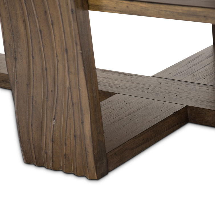 Boardwalk Brown Acacia Rectangular Cocktail Table with Beveled Glass