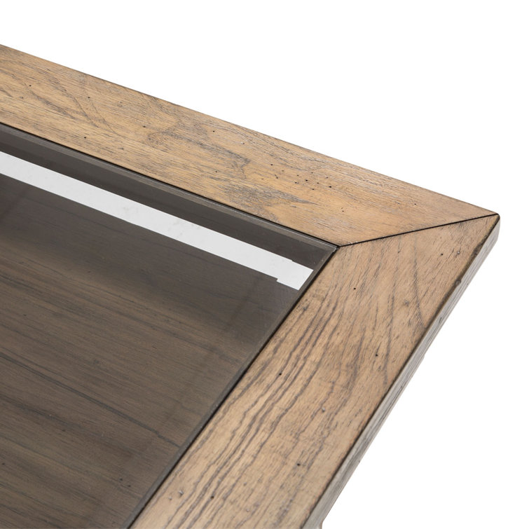 Boardwalk Brown Acacia Rectangular Cocktail Table with Beveled Glass