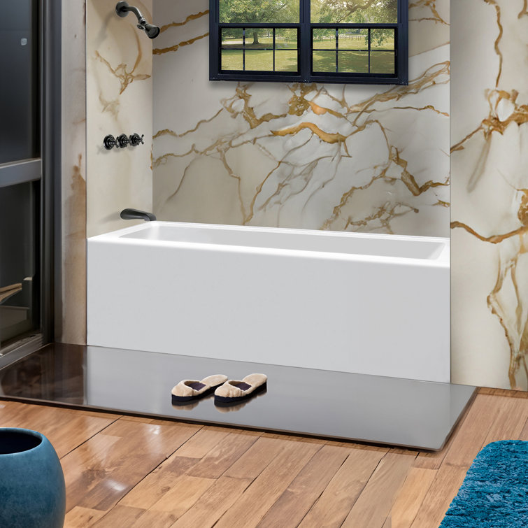 66-Inch White Acrylic Rectangular Soaking Bathtub with Apron Front