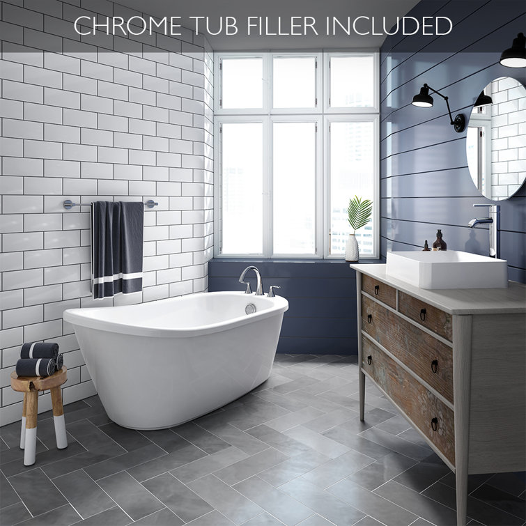 Piccolo 59" White Acrylic Freestanding Soaking Bathtub with Chrome Faucet