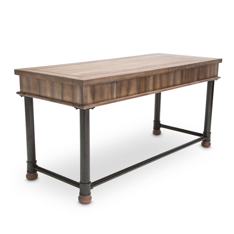 Reclaimed Barn Brown Acacia Wood Home Office Desk with Metal Accents