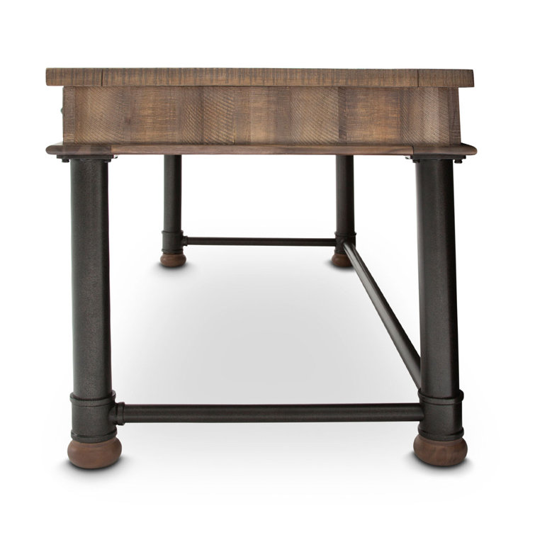 Reclaimed Barn Brown Acacia Wood Home Office Desk with Metal Accents