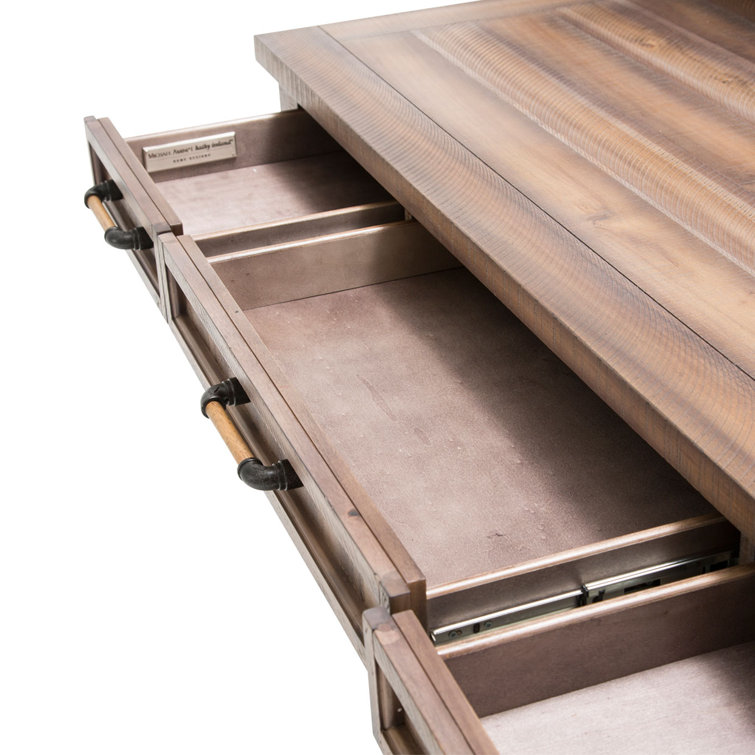 Reclaimed Barn Brown Acacia Wood Home Office Desk with Metal Accents