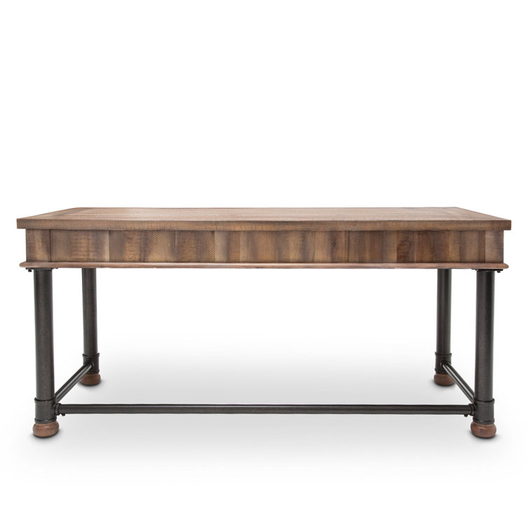Reclaimed Barn Brown Acacia Wood Home Office Desk with Metal Accents