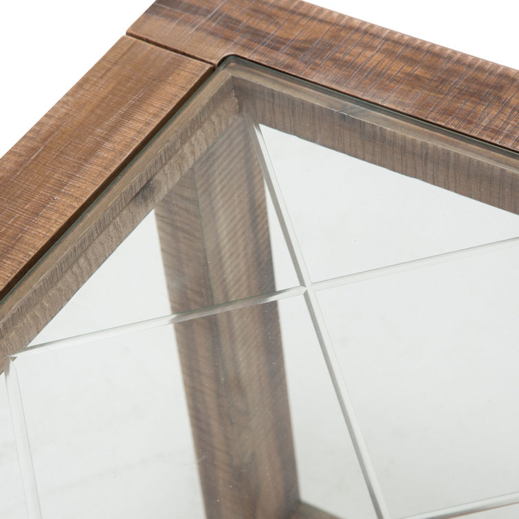 Elegant Hudson Driftwood Square End Table with Glass Shelf