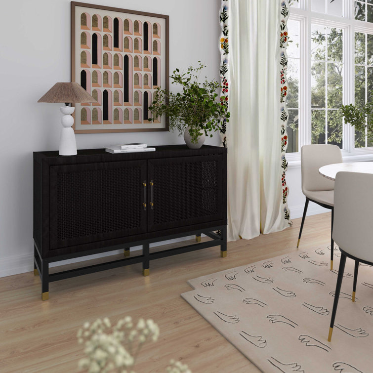 Amara Charcoal Woven Rattan Buffet with Brass Accents