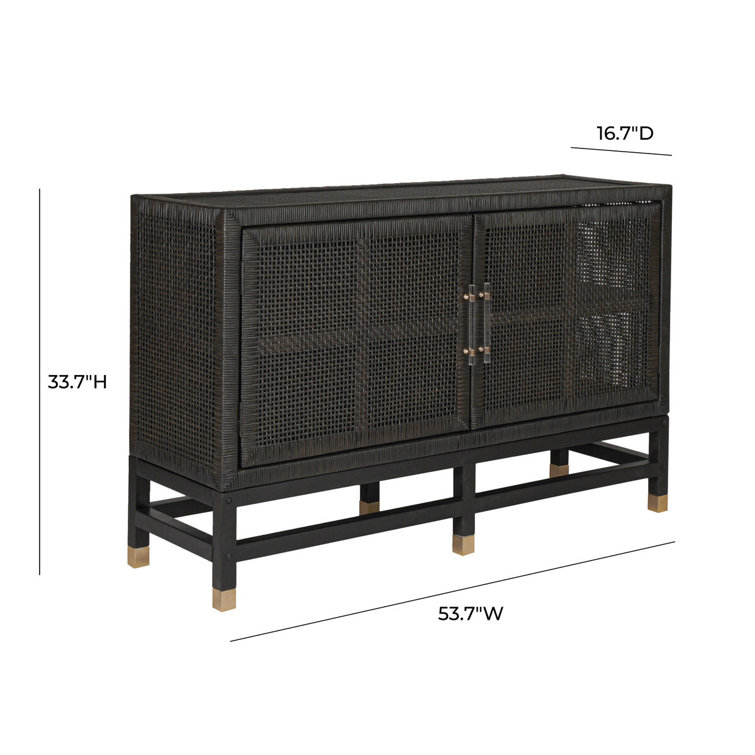 Amara Charcoal Woven Rattan Buffet with Brass Accents