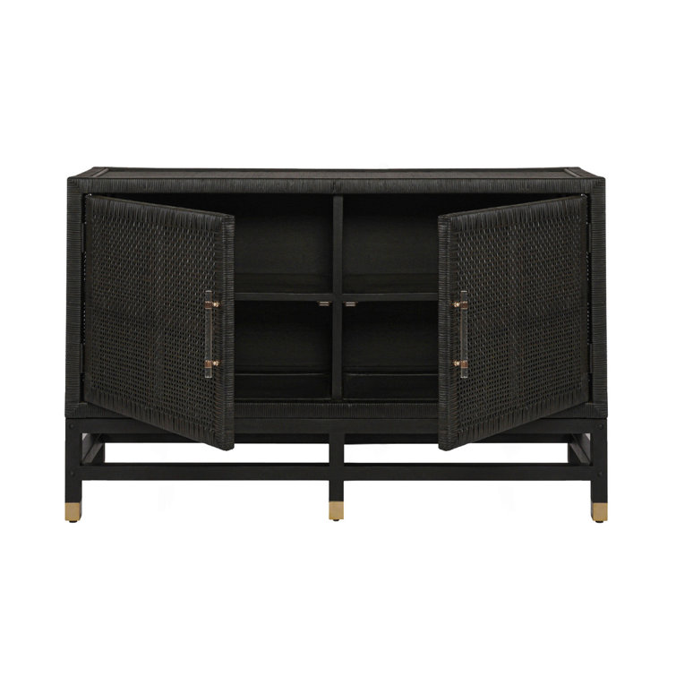 Amara Charcoal Woven Rattan Buffet with Brass Accents