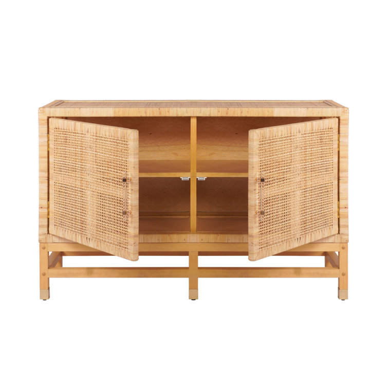 Natural Mahogany and Rattan Buffet with Brass Accents