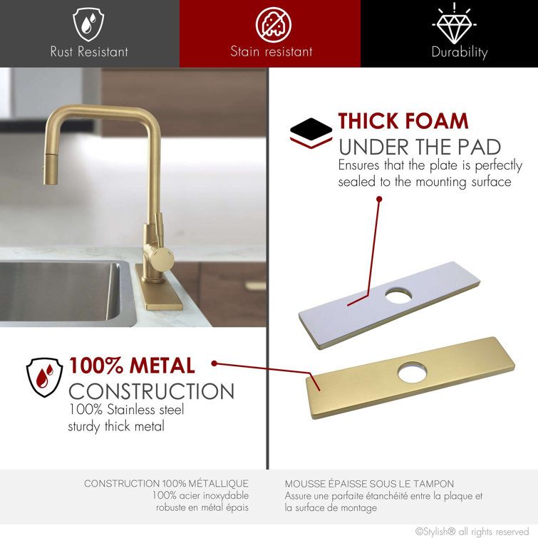 Brushed Gold Stainless Steel 10" Kitchen Sink Faucet Deck Plate