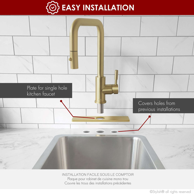 Brushed Gold Stainless Steel 10" Kitchen Sink Faucet Deck Plate