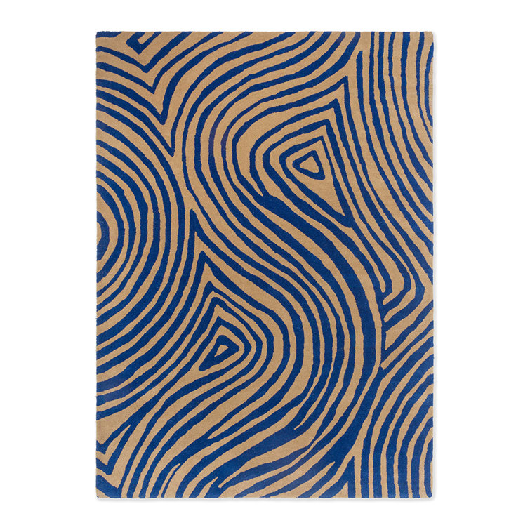 Handmade Blue and Beige Wool Abstract Rectangular Rug