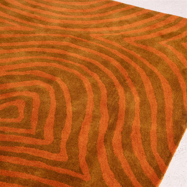 Burnt Orange Wool Abstract Handmade Rectangular Rug