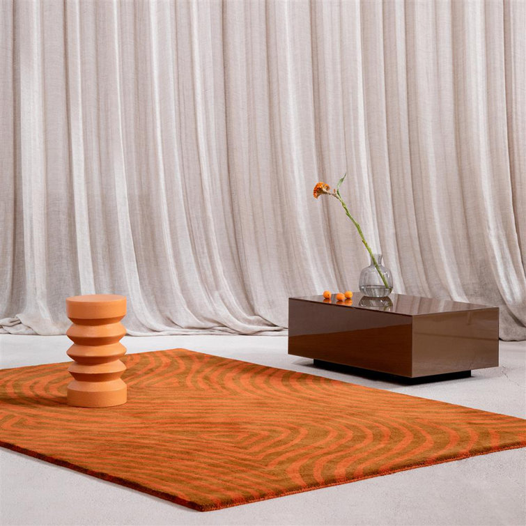 Burnt Orange Wool Abstract Handmade Rectangular Rug