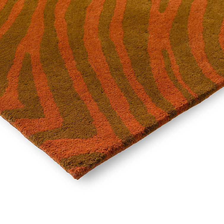 Burnt Orange Wool Abstract Handmade Rectangular Rug