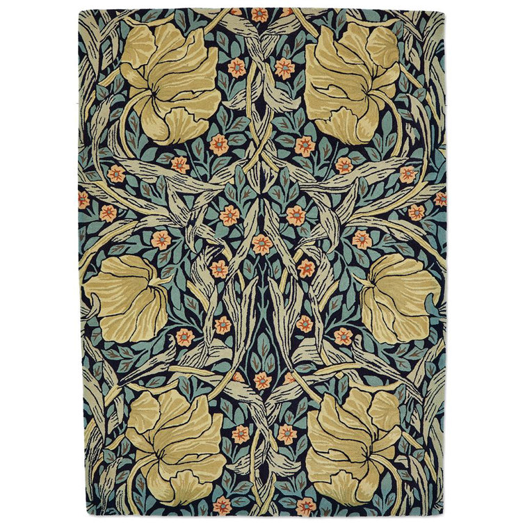 Hand-Tufted Blue and Beige Floral Wool Area Rug