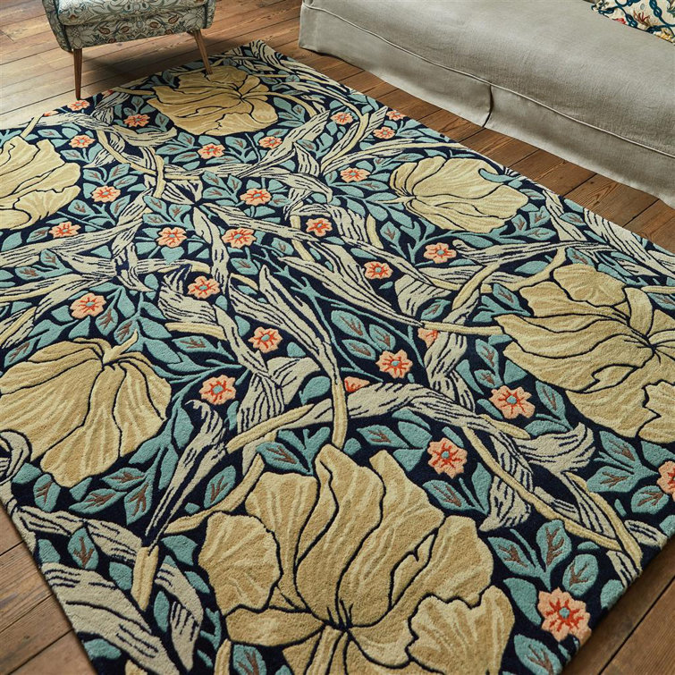 Hand-Tufted Blue and Beige Floral Wool Area Rug