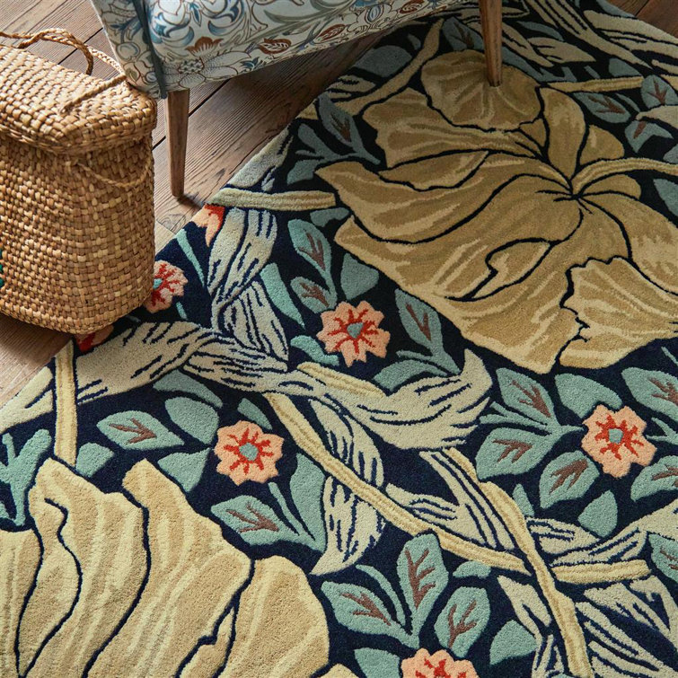 Hand-Tufted Blue and Beige Floral Wool Area Rug
