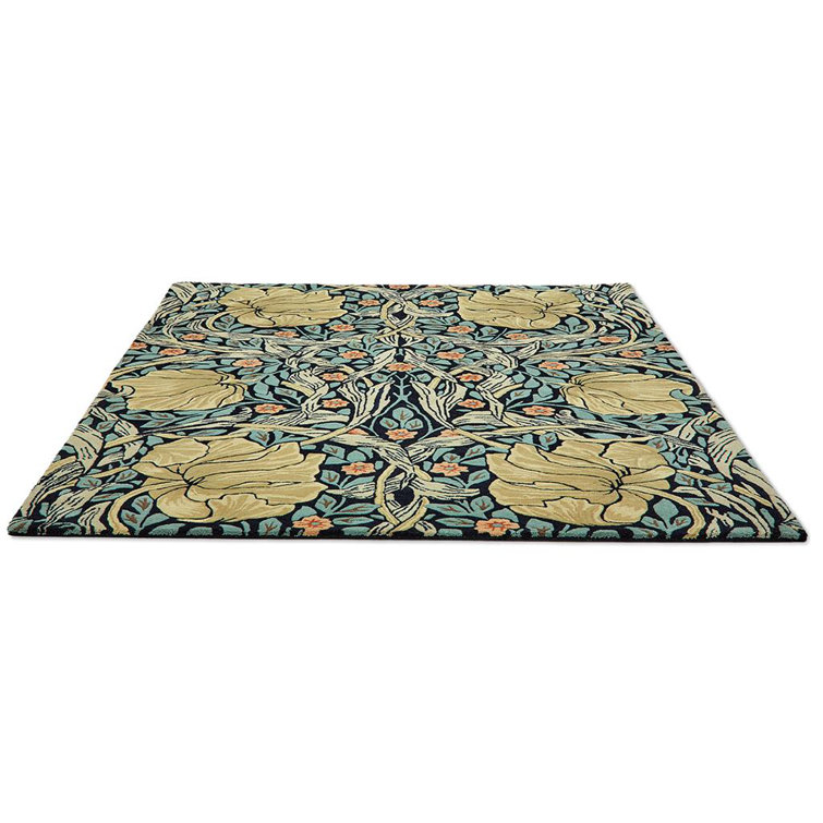 Hand-Tufted Blue and Beige Floral Wool Area Rug