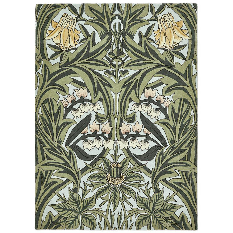 Hand-Tufted Green Floral Wool Rectangular Area Rug